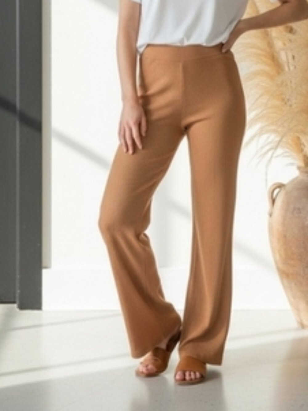 Zara SZ S Ribbed Straight Leg Hi Rise Muted Orange Elastic Waist Pull On Legging
